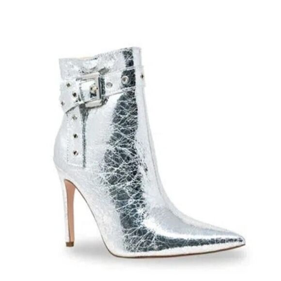 CHASE AND CHLOE Adonis-3 Buckle Pointed Toe Bootie Metallic Silver Size US 6.5 - Picture 12 of 12
